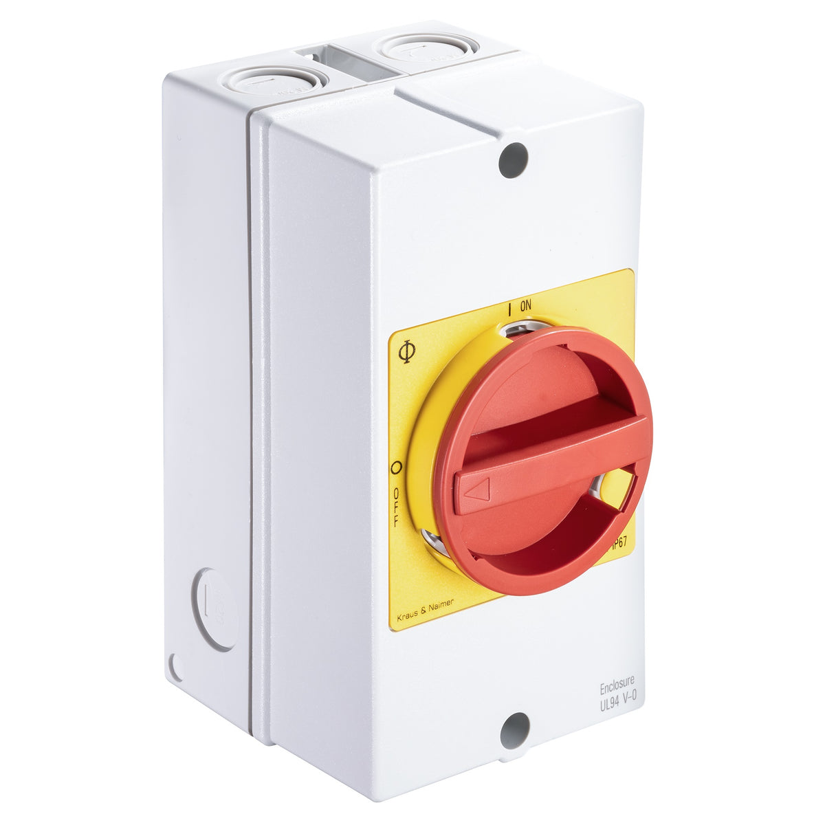 KRAUS&NAIMER Not-Aus-Schalt.,3pol+1NO/1NC,AP-Geh.IP66 Ith=25 A,P=7,5 kW(AC23B,400V AC),6 mm² – 70012806
