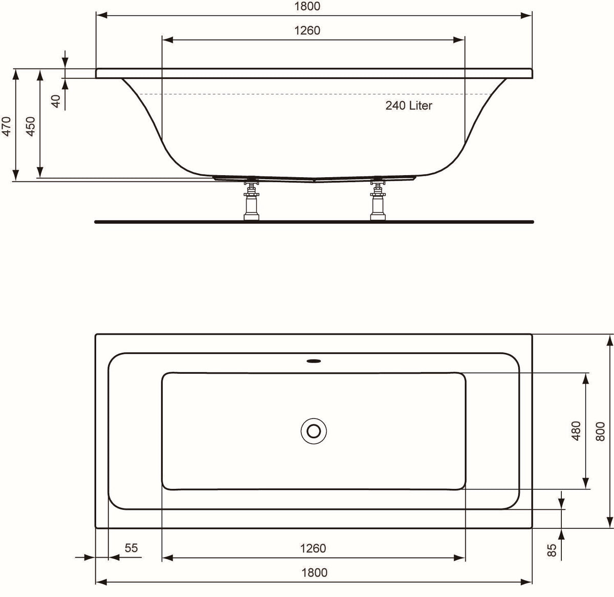 Alva Idea Acryl Wanne Duo 180x80cm, Weiß ohne Füße - AQBWIDDUO180