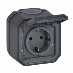 LEGRAND FR AP Schuko socket, anthracite. Cage clamps, increased touch protection, IP 44 – 069799L