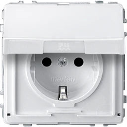 MERTEN SCHUKO-Steckdose mit Klappdeckel, BRS, S teckklemmen, polarweiß, AQUADESIGN – MEG2310-7219