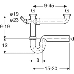 GEBERIT GE Finished Drain, 2-piece, long d40, G1 1/2 white with hose nozzle – 152.597.11.1