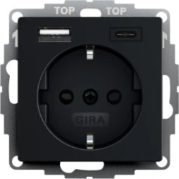 GIRA SCHUKO SH USB Power Supply 2-gang Type A/C System 55 Black m – 2459005