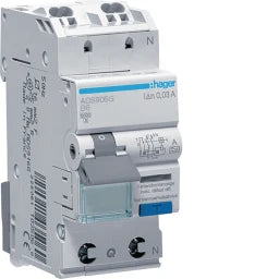 HAGER RCBO 1P+N 6kA B-6A 30mA A-G QC-QB – ADS906G