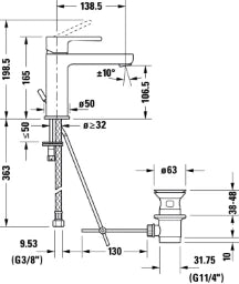 DURAVIT Duravit B.2 EH-Waschtischmischer M mit Zugst.,Höhe 165 Ausladung 138,5mm – B21020001010