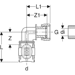 GEBERIT GE FlowFit Uebergangsbogen SiBr mit Ueberwurfmutter, 90 Gr. d20mm x G3/4  – 620.689.00.1
