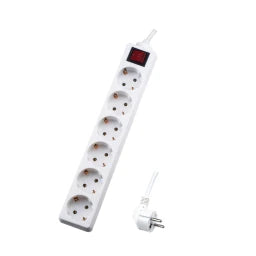 SKYLAND 6-way Desktop Power Strip with 1.4m 3x1mm² Cable, 45° Rotated Sockets, White, with Switch – S26015