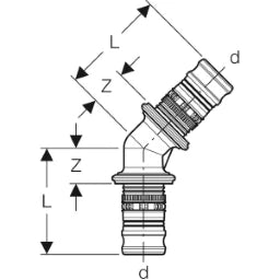 GEBERIT GE Mepla Winkel Messing 45 Gr. d26mm   – 613.245.00.5