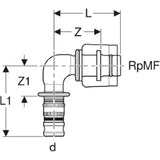 GEBERIT GE Mepla Transition Angle PVDF MasterFix 90 deg. d20mm x RpMF1/2 – 622.452.00.5