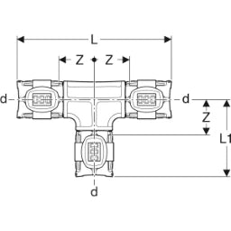 GEBERIT GE FlowFit T-Stueck egal PPSU 90 Gr. d25 x 25 x 25mm   – 620.082.00.1