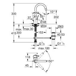 GROHE Grohe EH-Waschtischbatterie Concetto 32629 L-Size Bogenauslauf chrom   – 32 629 002