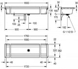 KWC AUSTRIA KWC Planox Waschrinne 1800x210x382mm ohne Armaturenbank, CNS   – 2030043781