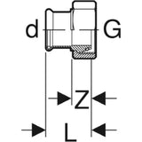 GEBERIT GE Mapress Stainless Steel Gas Transition with Union Nut, Conical Sealing d22mmxG1 3/8 – 34161