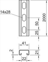OBO Slotted channel, slot width 22mm 2000x41x21 Steel strip-galvanized - 1122918