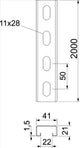 OBO Slotted Profile Rail, slot width 22mm 2000x41x21mm steel, strip-galvanized - 1123672