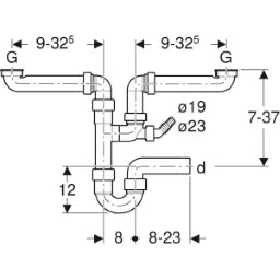 GEBERIT GE Space-saving Waste, 2-piece, d40mm G1 1/2 white with hose nozzle – 152.886.11.1
