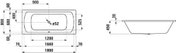 LAUFEN Laufen Pro Steel Bathtub, center drain, 180x80x45cm, without anti-slip, white – H2279500000401