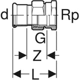 GEBERIT GE Mapress Copper Transition Fitting d22mm x Rp3/4 – 65484
