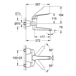 GROHE Grohe Euroeco Spezial Wandbatterie Ausladung 272mm chrom   – 32 774 000