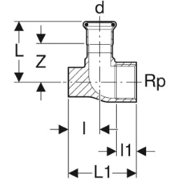 GEBERIT GE Mapress Edelstahl Gas Anschlusswinkel d28mm x Rp3/4 f. Gaszaehlergrundplatte  – 91098