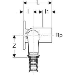 GEBERIT GE Mepla Doppelanschlusswinkel RG 90 Gr. d20mm x Rp1/2 x 16mm   – 602.275.00.5