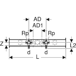 GEBERIT GE Mepla Anschlusswinkel, vormontiert zweifach, d20 x Rp1/2, AD15,3cm, Set, LB   – 602.784.00.5