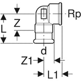 GEBERIT GE Mapress Kupfer Uebergangswinkel 90 Gr. d15mm x Rp1/2  – 63853