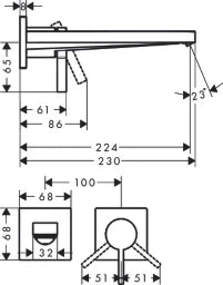 HANSGROHE HG Tecturis E Wall-Mounted Basin Mixer, 2-Hole, Concealed Installation, Finish Set, 225 mm Spout, Chrome – 73051000