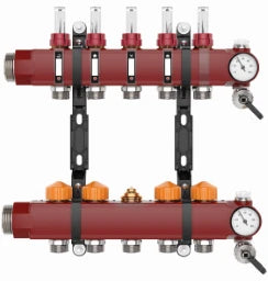 VOGEL&NOOT FLOORTEC Verteiler 7Heizkreise 0-300l/h Anschluss 3/4" Eurokonus 453mm  – BVMSPO0750022A0