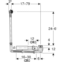 GEBERIT GE Badewannenablauf m. Drehbetaetigung d52mm, verlaengert, L79cm  – 150.612.00.6