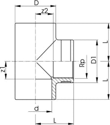 FISCHER GEORG GF Tee 90° Equal PVC-U d 50x6/4" IT – 721200210