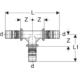 GEBERIT GE Mepla Equal Tee Brass d16mm – 611.310.00.5