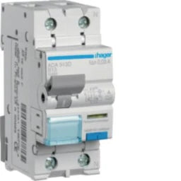 HAGER RCBO 1P+N 10kA B-13A 30mA Type A – ADA513D