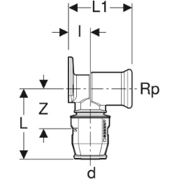 GEBERIT GE Pushfit Anschlusswinkel IG Messing 90 Gr. d16mm x Rp1/2, kurz   – 650.291.00.1