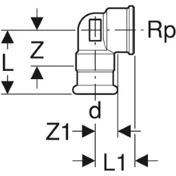 GEBERIT GE Mapress Kupfer Uebergangswinkel 90 Gr. d22mm x Rp3/4  – 63855