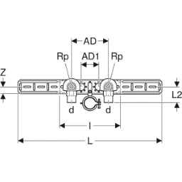 GEBERIT GE FlowFit Angle Set, pre-assembled, 2-way, offset d20mm x Rp1/2 OD15.3cm RG+ – 619.681.00.1
