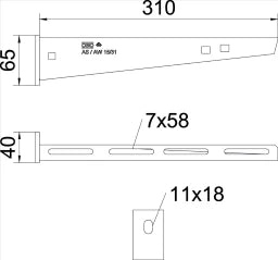 OBO Wand- und Stielausleger mit angeschweißt er Kopfplatte B310mm Stahl tauchfeuerver  – 6420710