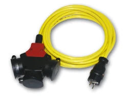 PC ELECTRIC Schuko Verlängerung 5m N07V3V3  3x1,5° Gummi-Stecker --> 3-fach Hängekupplung   – 980905315581-P