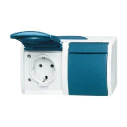 BUSCH-JAEGER FR AP Schuko 2-fach waagrecht Ocean IP44, grau/blaugrün   – 2CKA002084A0699