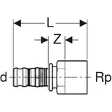 GEBERIT GE Mepla Transition with Internal Thread RG d50mm x Rp 1 1/2 – 606.559.00.5