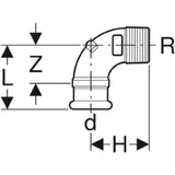 GEBERIT GE Mapress Kupfer Uebergangswinkel 90 Gr. d15mm x R1/2  – 63873