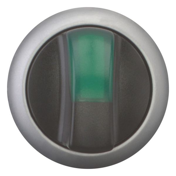 Leuchtwahltaste, RMQ-Titan, mit Knebelgriff, tastend, 3 Stellungen, grün, Frontring Titan – 216837
