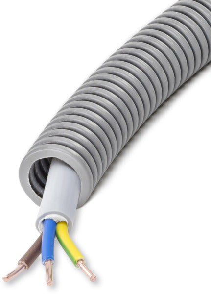 PVC-Panzerflexrohr,Ø20mm,biegs.,mittel,Turborillen,vorverdr.,YM 3x2,5mm² – 65040