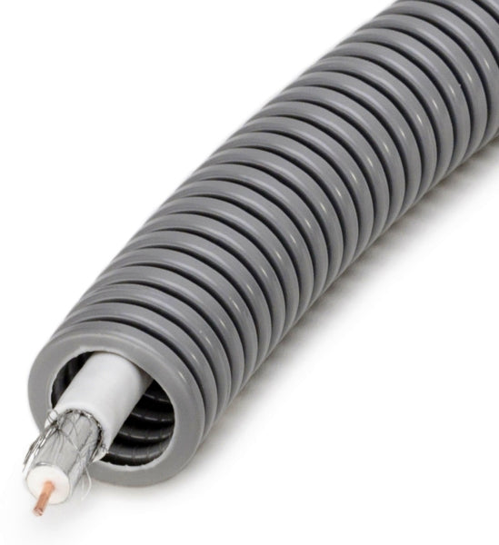 PVC Armoured Flexible Conduit, Ø20mm, flexible, turbo-grooves, pre-installed, KOAX Sat Digital Cable – 82341