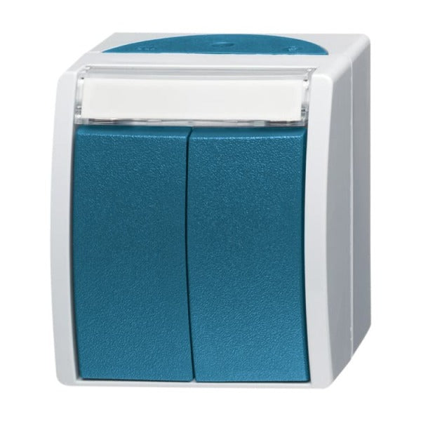 Double push-button with labelling field series push-button grey/blue-green - ocean – 2CKA001484A0374