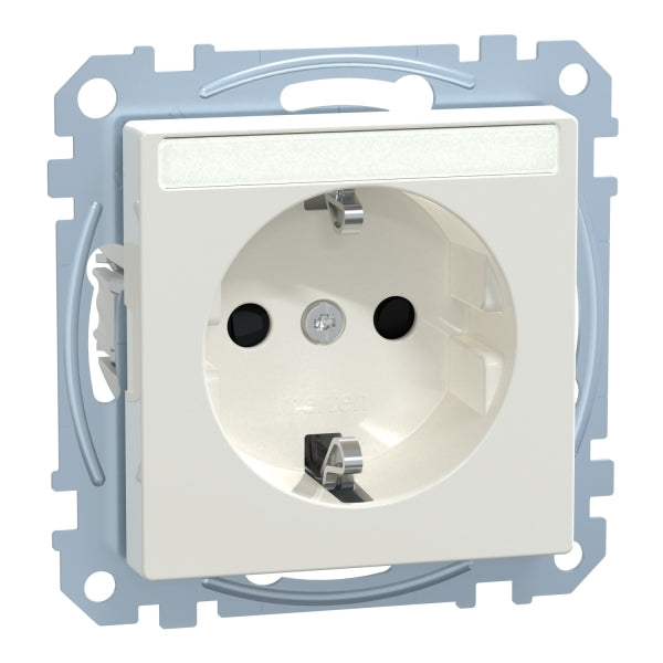 MERTEN SCHUKO-Steckdose mit Schriftf., BRS, Ste ckklemmen, polarweiß glänzend, System M  – MEG2302-0319