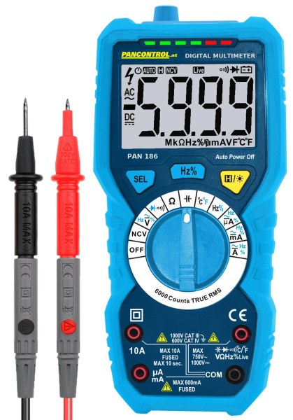 Digital-Multimeter True RMS 1000V CAT III mit Temperatur-, Kapazitäts- und Frequenzmessung – PAN 186