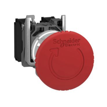 Emergency stop switch, XB4, metal, 22mm, red, 40mm mushroom head, turn to release, 2NC – XB4BS8444