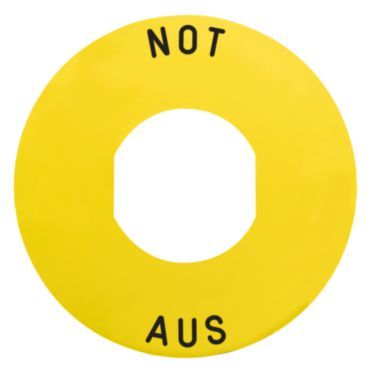 Schild Ø60 für Not-Halt/Not-Aus-Taster, NOT-AUS/Logo ISO13850 – ZBY9260