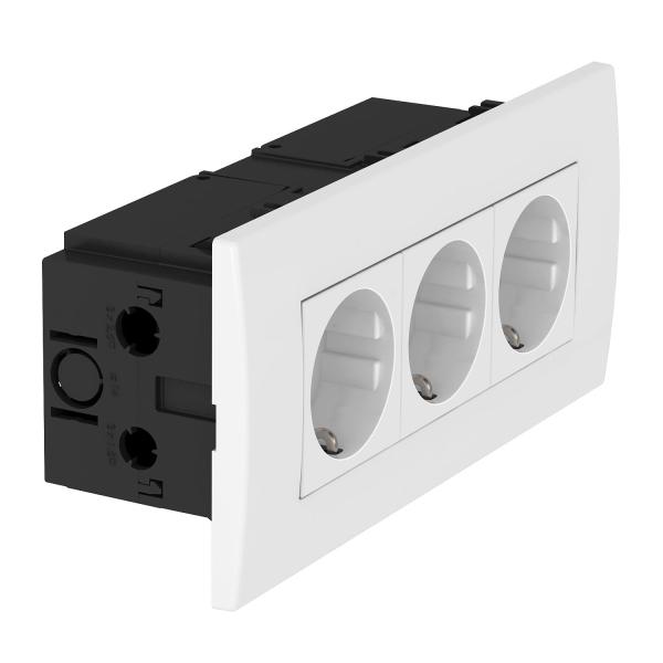 OBO Steckdoseneinheit Modul 45, 3fach 84x185 x59mm Polycarbonat reinweiß RAL 9010  – 6119414