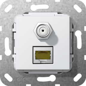 GIRA MJ RJ45 Cat.6A 10 Gbit SAT-F-Buchse Kpl. Einsatz Reinweiß   – 569703